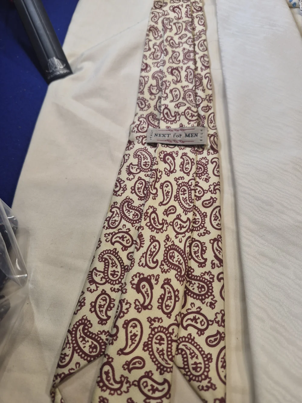 Three Men's Neckties - White, Cream Paisley & Speckled Black-White